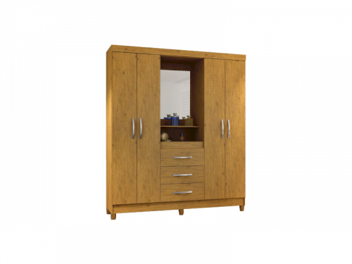 ROPERO C/ESPEJO "CAPELINHA" 4 PUERTAS 3 GAVETAS IMBUIA/CASTAÑO #NT 5015