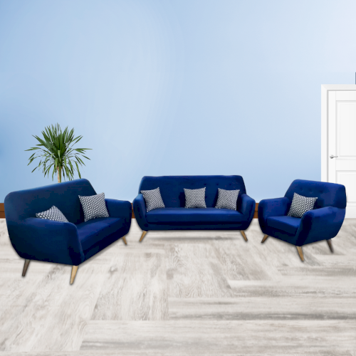 JGO DE SALA "KUWAIT 3-2-1" 3 PIEZAS + 6 COJINES CUERINA-TELA AZUL #CENTURY