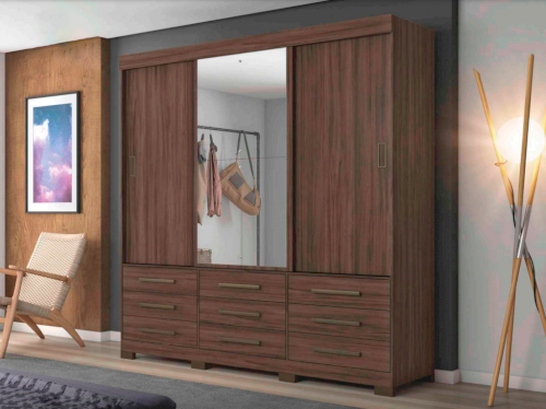 ROPERO C/ESPEJO "NT5030" 3 PUERTAS CORREDIZAS 9 GAVETAS  #IMUCA