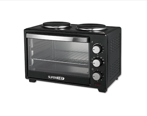 HORNO ELECTRICO D/PERILLA 1.0CUF (A+) "SUPER CHEF" 2 HORNILLAS ELECTRICAS NEGRO #34331