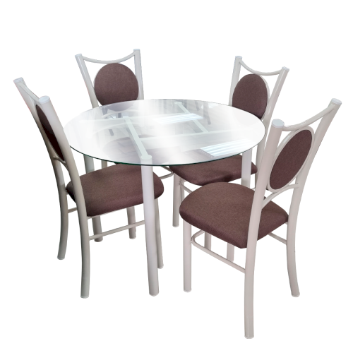 JGO DE COMEDOR 4 SILLAS  D/VIDRIO REDONDO "BARCELONA VINTAGE"