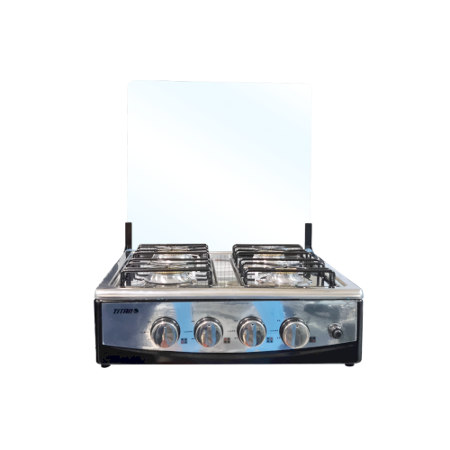 ESTUFA D/GAS 4 QUEMADORES "TITAN" C/TAPA DE VIDRIO NEGRO/SILVER #C-4T