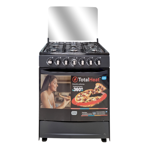 ESTUFA D/GAS 30" (A+) "GRS" NEGRA TAPA DE VIDRIO/PARRILLAS ALAMBRON  #30GE4B-GT