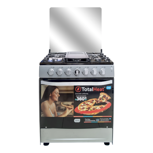 ESTUFA D/GAS 30" (A+) "GRS" GRIS TAPA DE VIDRIO/LUZ EN EL HORNO/COMAL DE HIERRO #30GL4S-GT