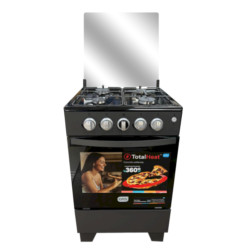 ESTUFA D/GAS 22" (A+) "GRS" NEGRA 4 QUEMADORES TAPA DE VIDRIO #22GMB-GT