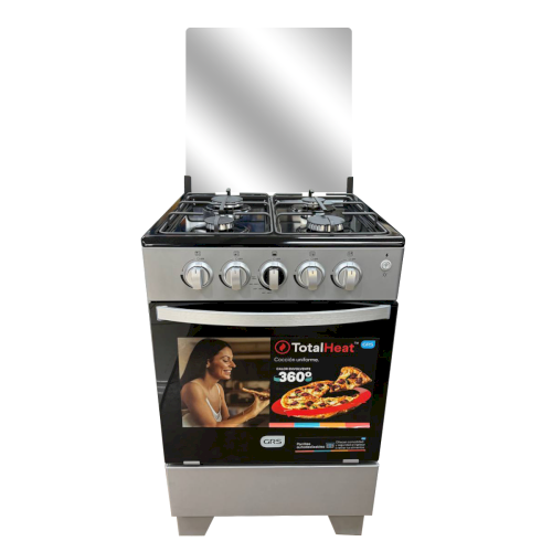 ESTUFA D/GAS 22" (A+) "GRS" SILVER 4 QUEMADORES TAPA DE VIDRIO #22GMS-GT