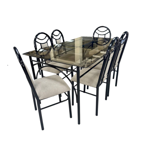 JGO DE COMEDOR  DE VIDRIO "ARCOIRISI" 6 SILLAS MAGITUBOS