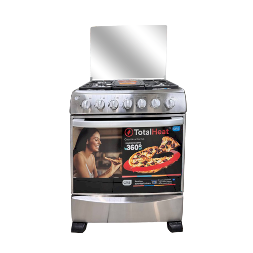 ESTUFA D/GAS 30" (A+) "GRS" INOX 6 QUEMADORES  TAPA DE VIDRIO/PARRILLAS ALAMBRON/COMAL #30GSL3-GT