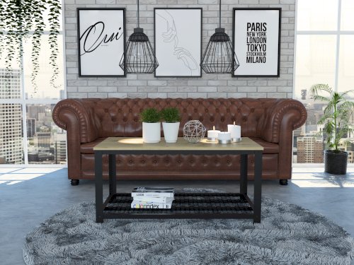 MESA DE CENTRO "FERRATO" PATAS DE METAL CAFÉ OSCURO #MLD5291 #RTA