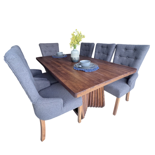 JGO DE COMEDOR "DANTE" ONDAS DE MADERA  6 SILLAS #INTERIORISA